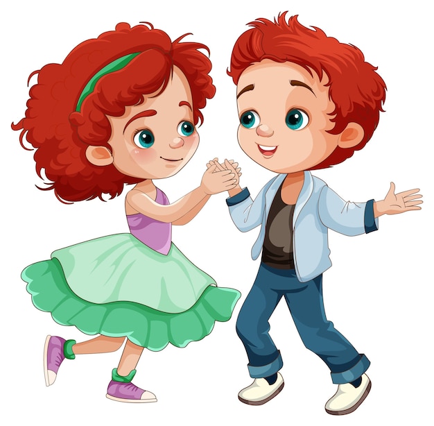 Free vector cute couple kids dancing together