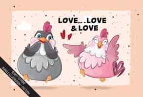 Бесплатное векторное изображение Милая пара милая курица иллюстрация для детей