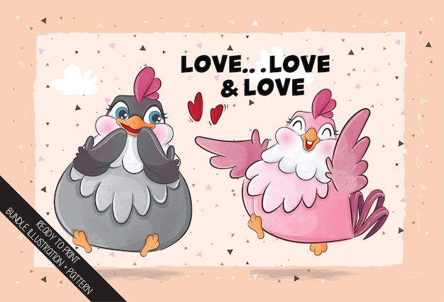 Милая пара милая курица иллюстрация для детей