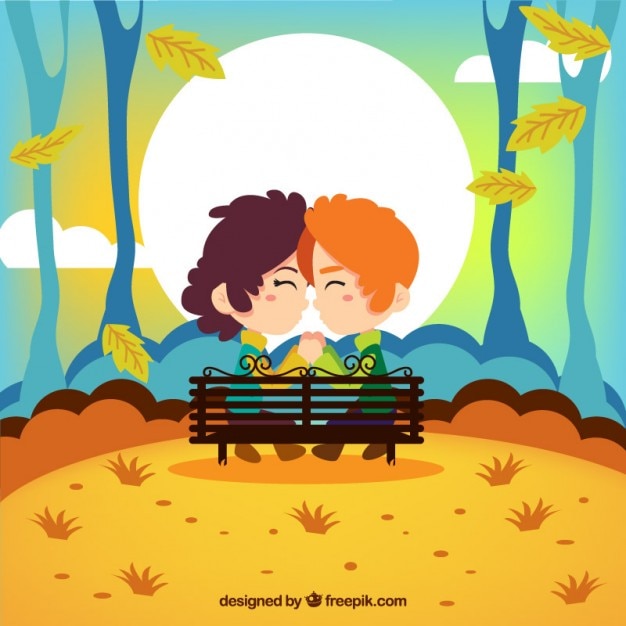 Free vector cute couple sitting on a bench