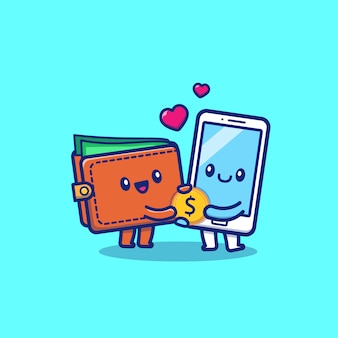 かわいい財布お金漫画アイコンイラスト 分離されたビジネスと金融のアイコンコンセプト フラット漫画スタイル プレミアムベクター かわいい財布お金漫画アイコンイラスト 分離されたビジネスと金融のアイコンコンセプト フラット漫画スタイル プレミアムベクター