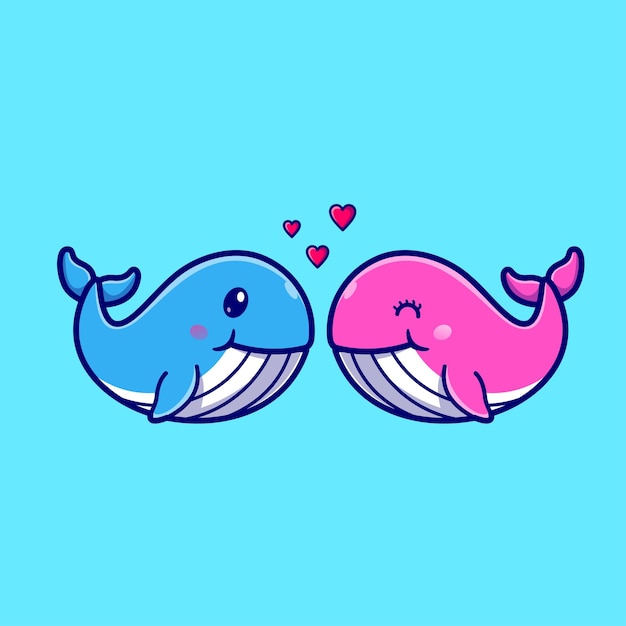 愛とかわいいカップルクジラ漫画ベクトルアイコンイラスト動物愛アイコンコンセプト分離