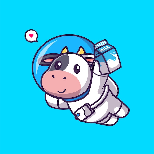 Cute Cow Astronaut Holding Milk Cartoon Vector Icon Illustration. Animal Science Icon Isolated Flat