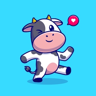 Cute cow dancing cartoon vector icon illustration animal nature icon concept isolated flat cartoon