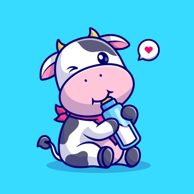 Free vector cute cow drink milk cartoon vector icon illustration animal drink icon concept isolated premium