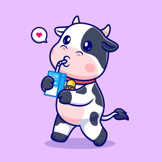 Cute Cow Drinking Milk Cartoon Vector Icon Illustration Animal Drink Icon Concept Isolated