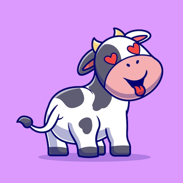 Cute Cow Falling In Love Cartoon Vector Icon Illustration. Animal Nature Icon Concept Isolated Premium Vector. Flat Cartoon Style