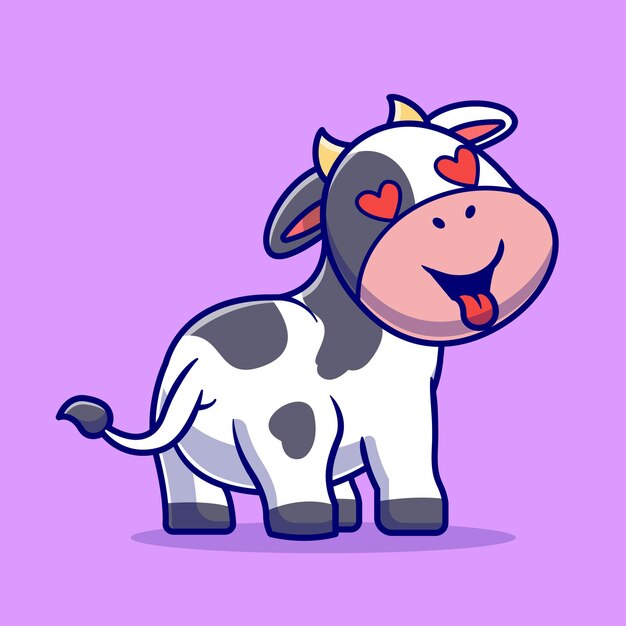 Cute Cow Falling In Love Cartoon Vector Icon Illustration. Animal Nature Icon Concept Isolated Premium Vector. Flat Cartoon Style