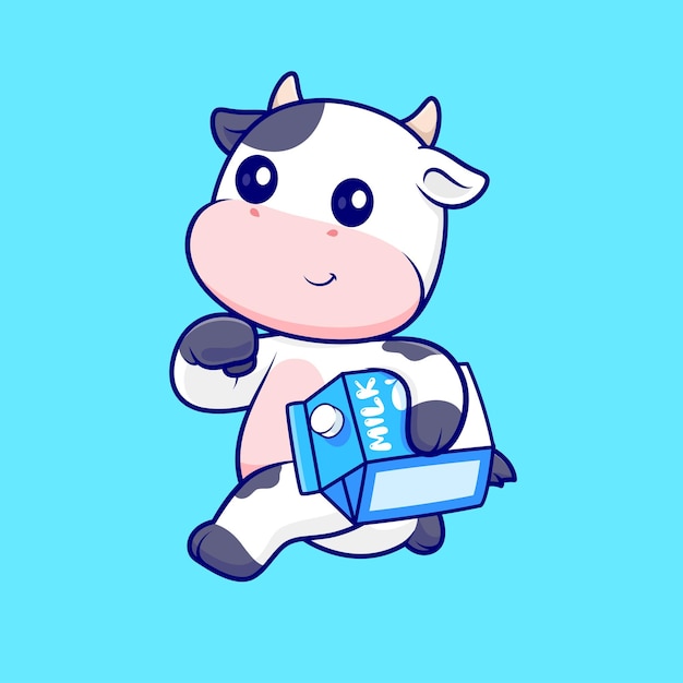 Free vector cute cow running with milk cartoon vector icon illustration animal drink icon concept isolated flat