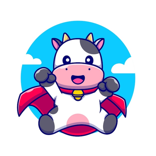 Cute Cow Super Hero Cartoon Icon Illustration.