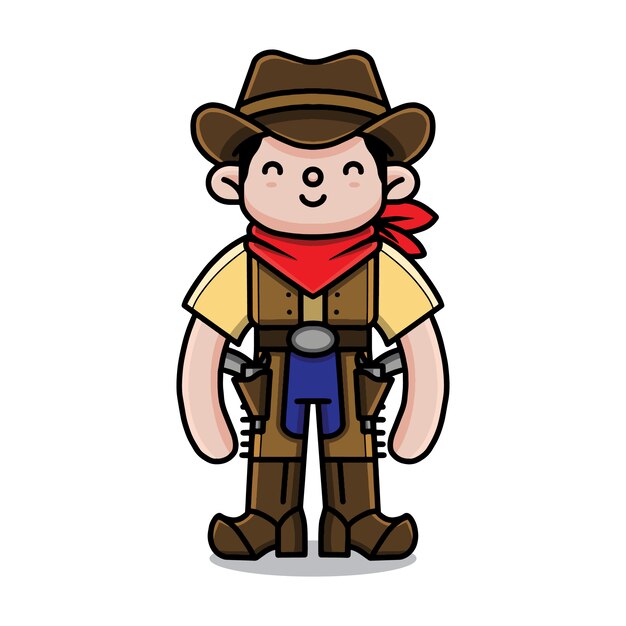 カヌースタイルのかわいいカウボーイキャラクターのイラスト プレミアムベクター