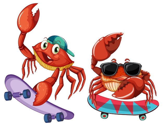 Cute crab cartoon character skating