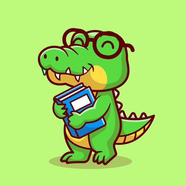 Cute Crocodile Holding Book School Cartoon Vector Icon Illustration Animal Education Icon Isolated