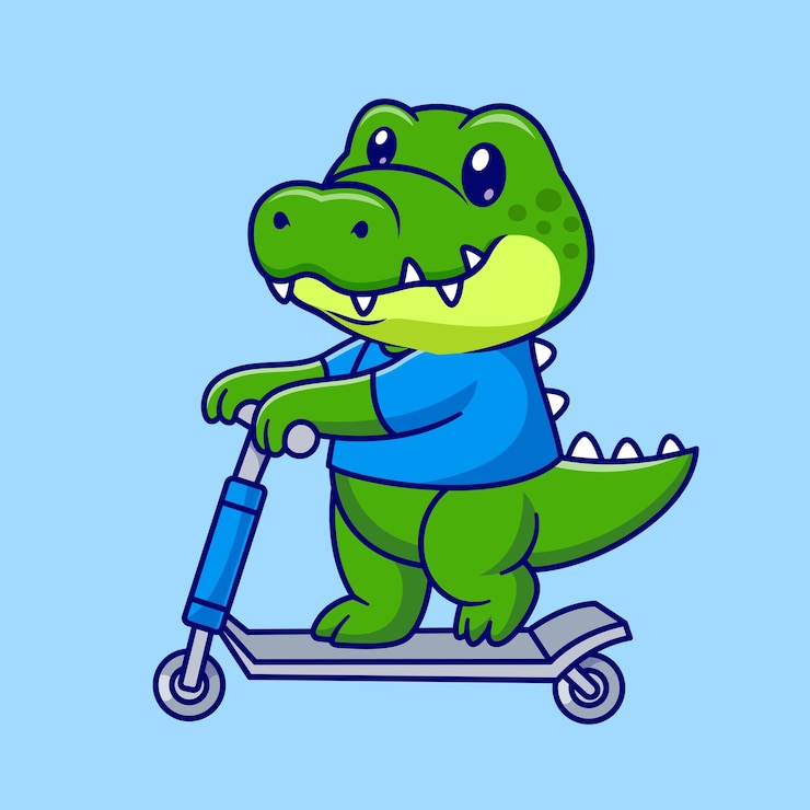 Free Vector cute crocodile playing scooter cartoon vector icon illustration. animal transportation isolated flat