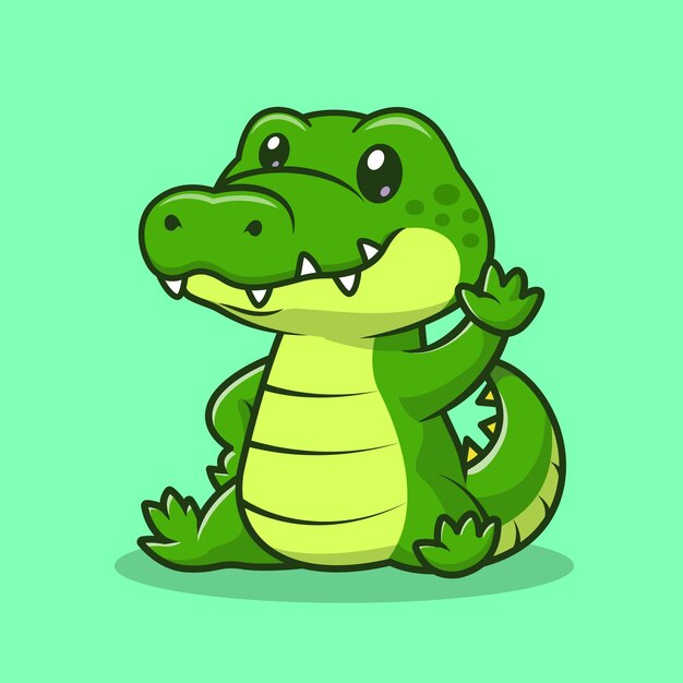 Милый крокодил машет рукой мультяшный вектор икона иллюстрации. Изолированная концепция иконы природы животных