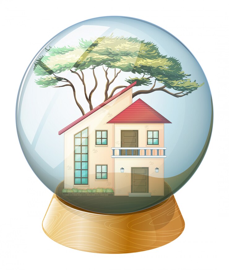 Free Vector a cute crystal ball with a big house inside
