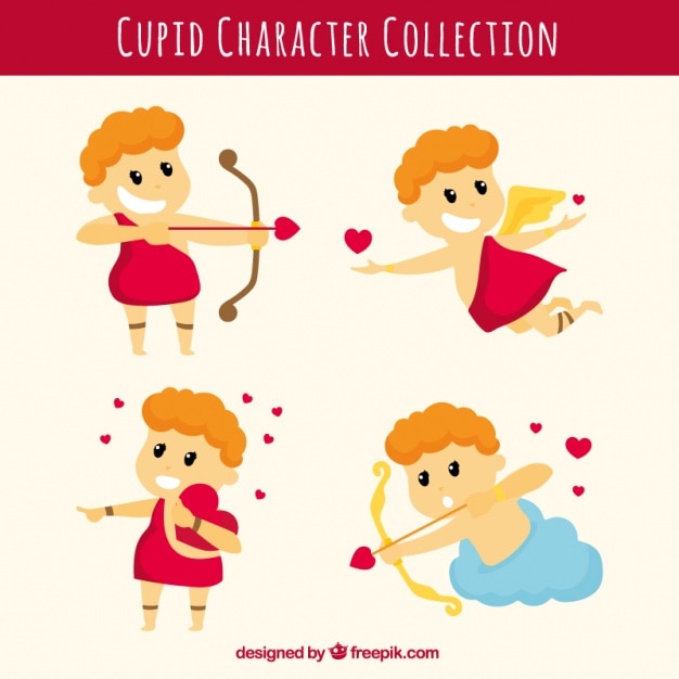 Free vector cute cupid characters in flat design