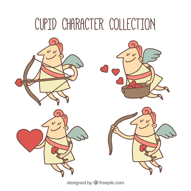 Cute cupid characters in flat design