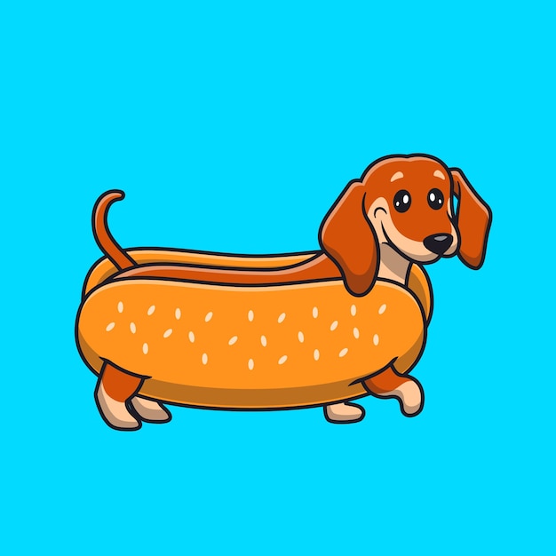 Cute Dachshund Hotdog Cartoon 