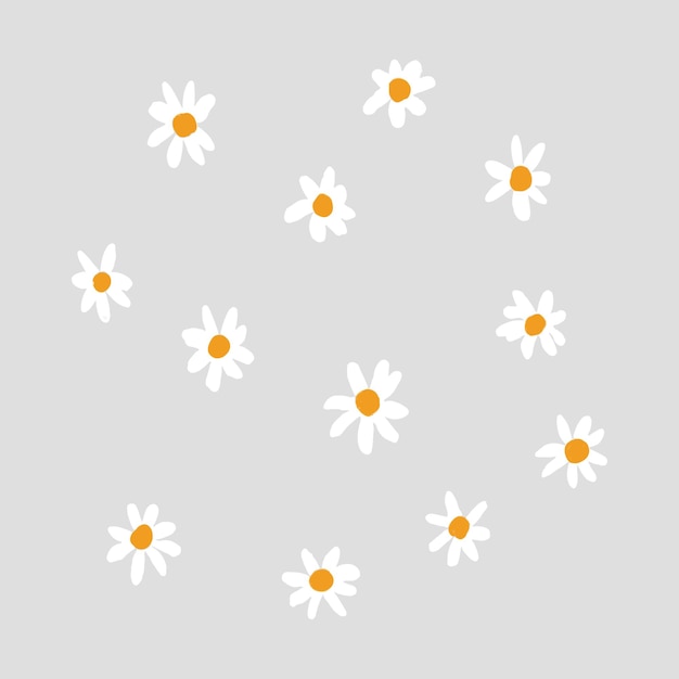 免费矢量可爱的雏菊花朵元素在灰色背景手绘风格