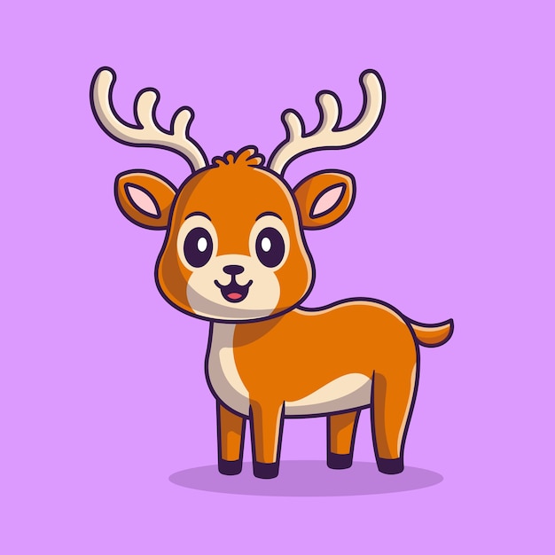 Cute Deer Cartoon Icon Illustration. Animal Nature Icon Concept Isolated  . Flat Cartoon Style