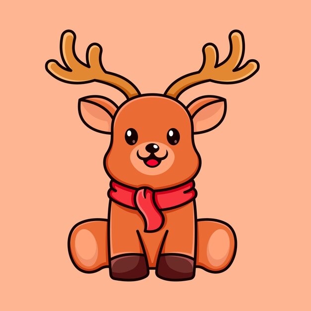 Cute deer character logo design template for winter mascot