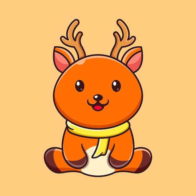 Cute deer character logo design template for winter mascot