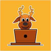 Free vector cute deer and laptop logo design