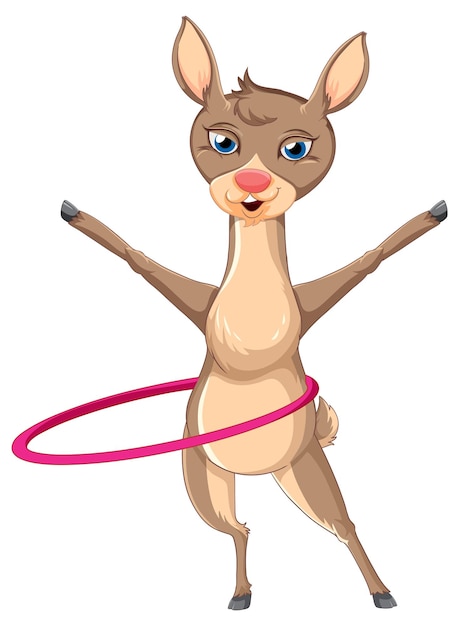 Free vector cute deer playing hula hoop cartoon character