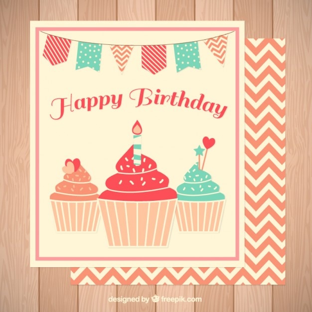 Free vector cute delicious cupcakes birthday card