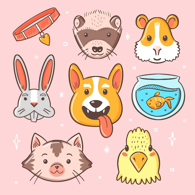 Free vector cute different pets concept