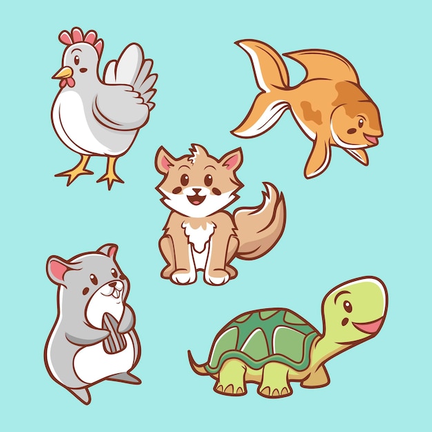 Cute different pets concept