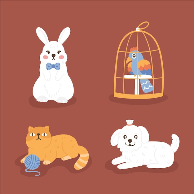 Бесплатное векторное изображение Симпатичные разные домашние животные
