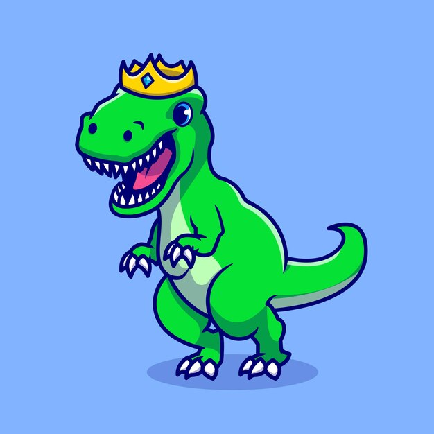 Cute Dino With Crown Cartoon Character. Animal Wildlife Isolated.