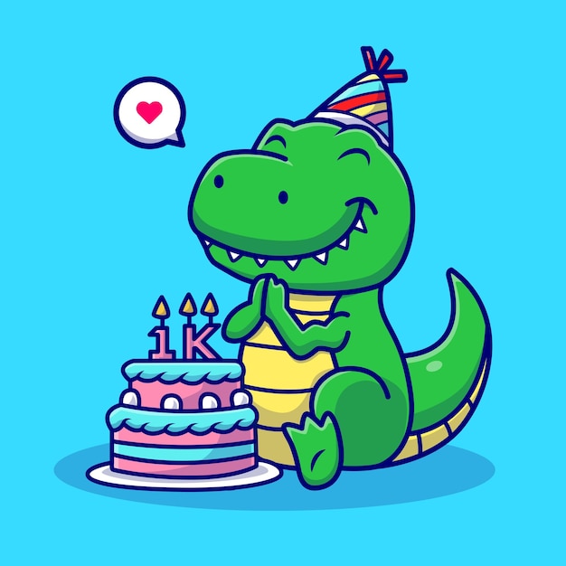 Милый Динозавр Праздновать День Рождения Мультфильм Векторная Икона Иллюстрация Животной Пищи Изолирована