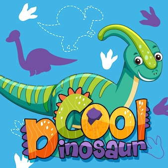 Cute dinosaur character with font design for word cool dinosaur Free Vector