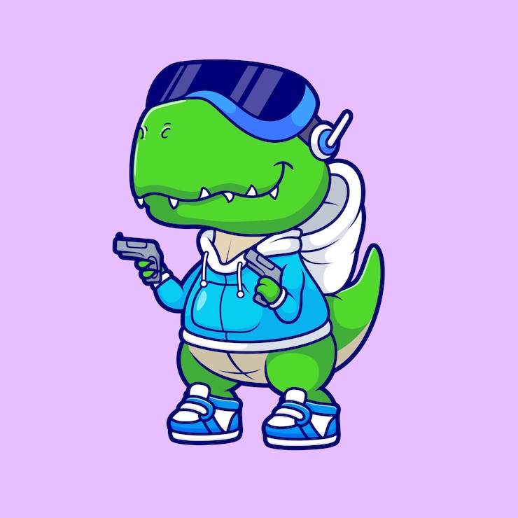 Free Vector cute dinosaur gaming with gun cartoon vector icon illustration animal technology isolated flat