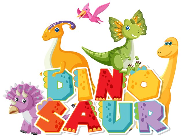 Cute dinosaur group with dinosaur word logo