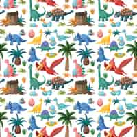 Free vector cute dinosaur seamless pattern