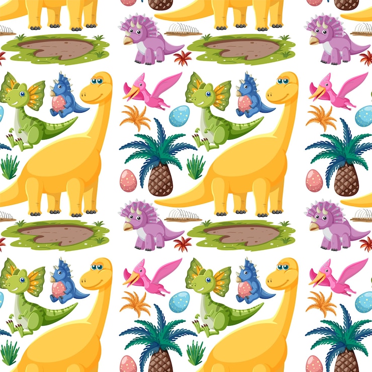 Free Vector cute dinosaur seamless pattern