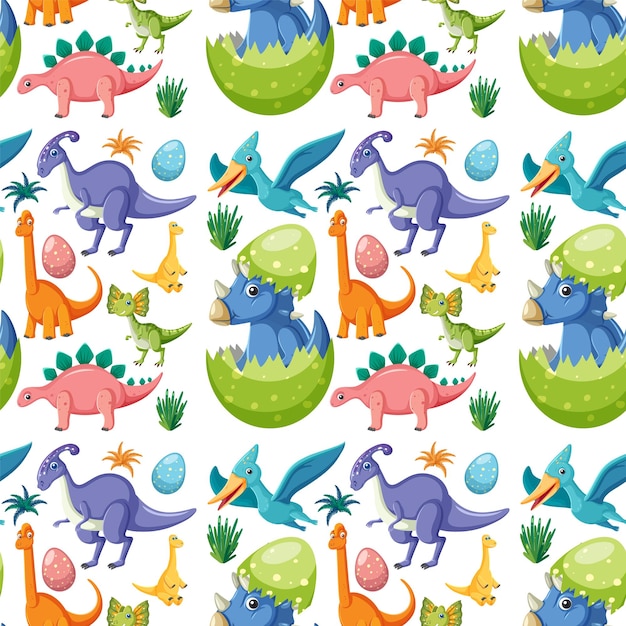 Free vector cute dinosaur seamless pattern