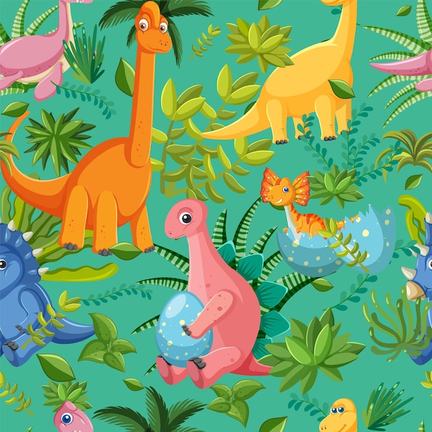 Free vector cute dinosaur seamless pattern