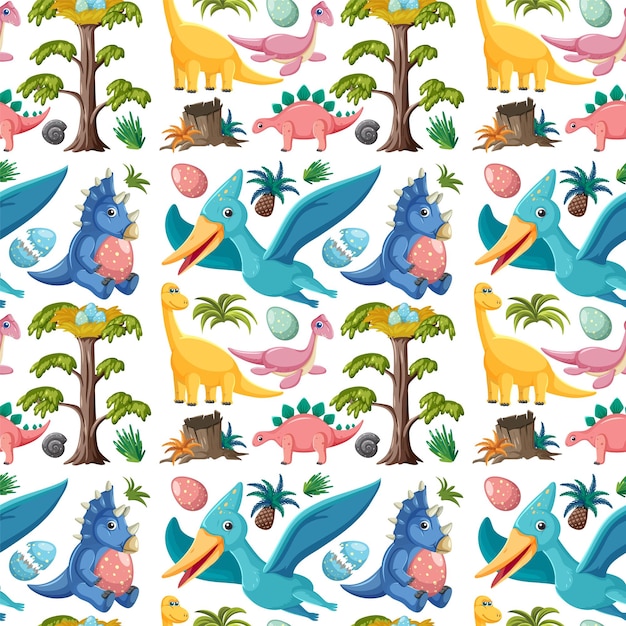 Free vector cute dinosaur seamless pattern