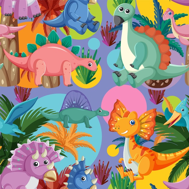 Free vector cute dinosaur seamless pattern