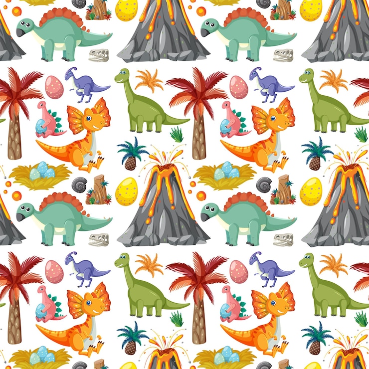 Free Vector cute dinosaur seamless pattern