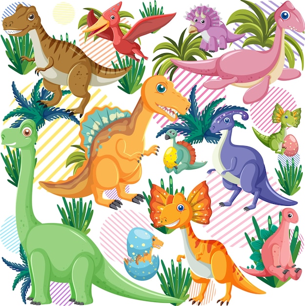 Free vector cute dinosaur seamless pattern