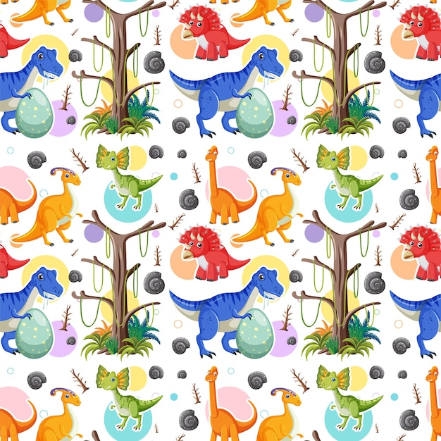 Free vector cute dinosaur seamless pattern