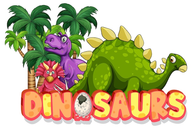 Vettore gratuito simpatico personaggio dei cartoni animati di dinosauri con banner di caratteri di dinosauri