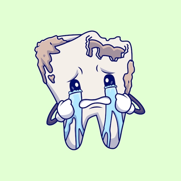 Милый грязный зуб плачет на векторной иконе мультфильма. Объект Здоровая Икона Концепция Изолированные Плоские