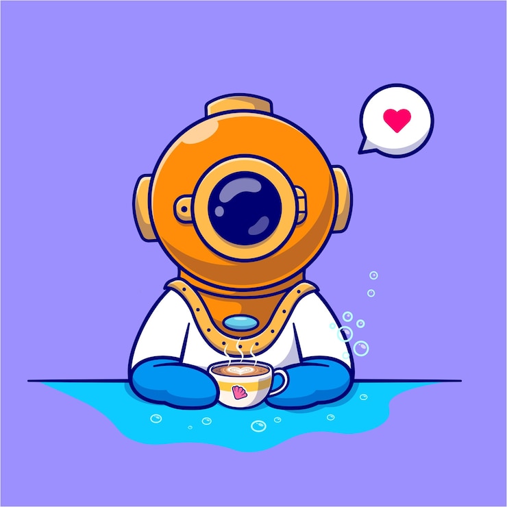 Free Vector cute diver drinking coffee cartoon vector icon illustration science drink icon isolated flat vector